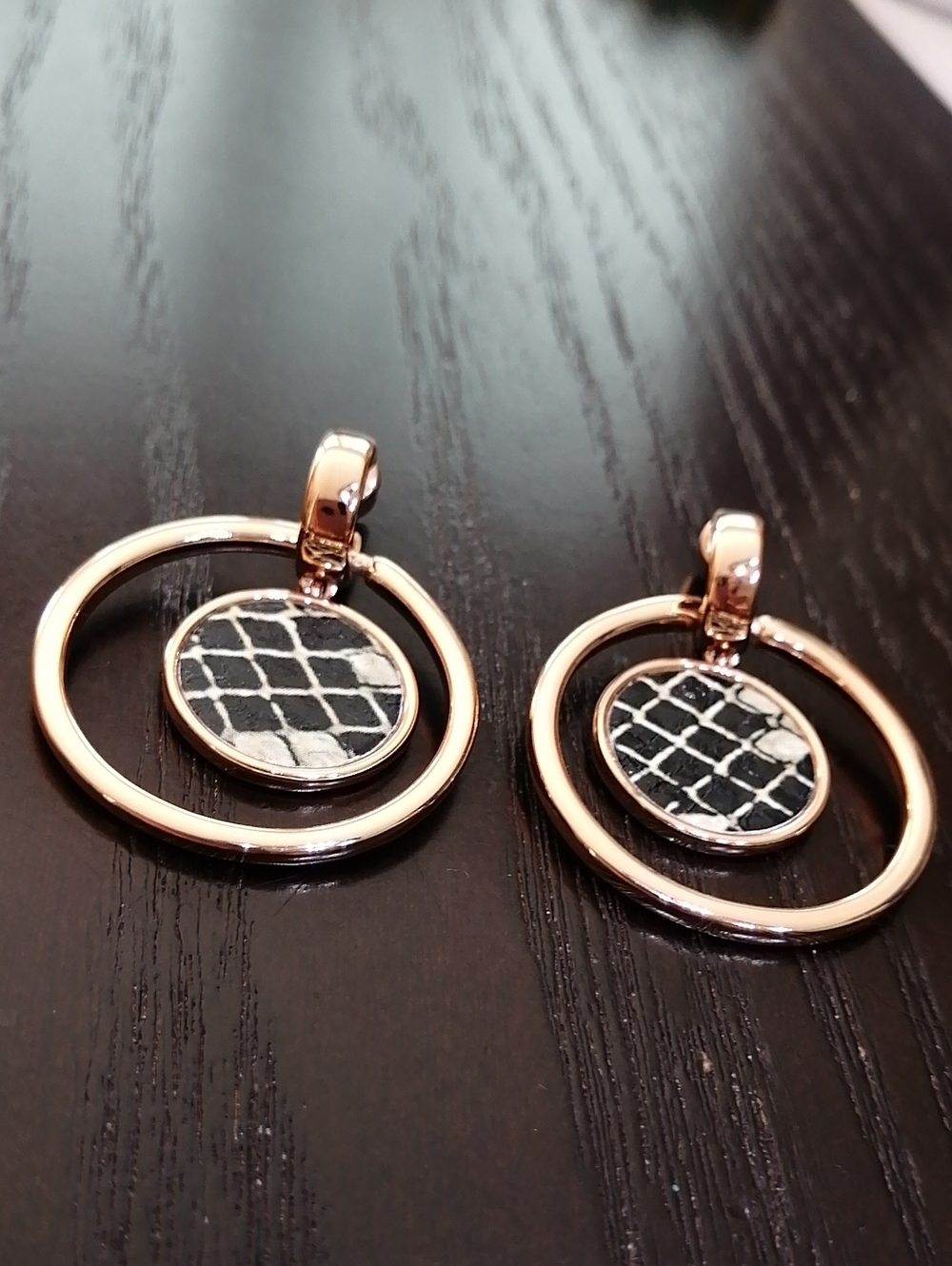 Kenneth Cole Rose Gold Plated Double Hoop Earrings With Snakeskin Pattern